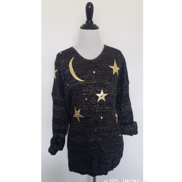 Sweaters - Black moon & star gothic witchy vintage sweater